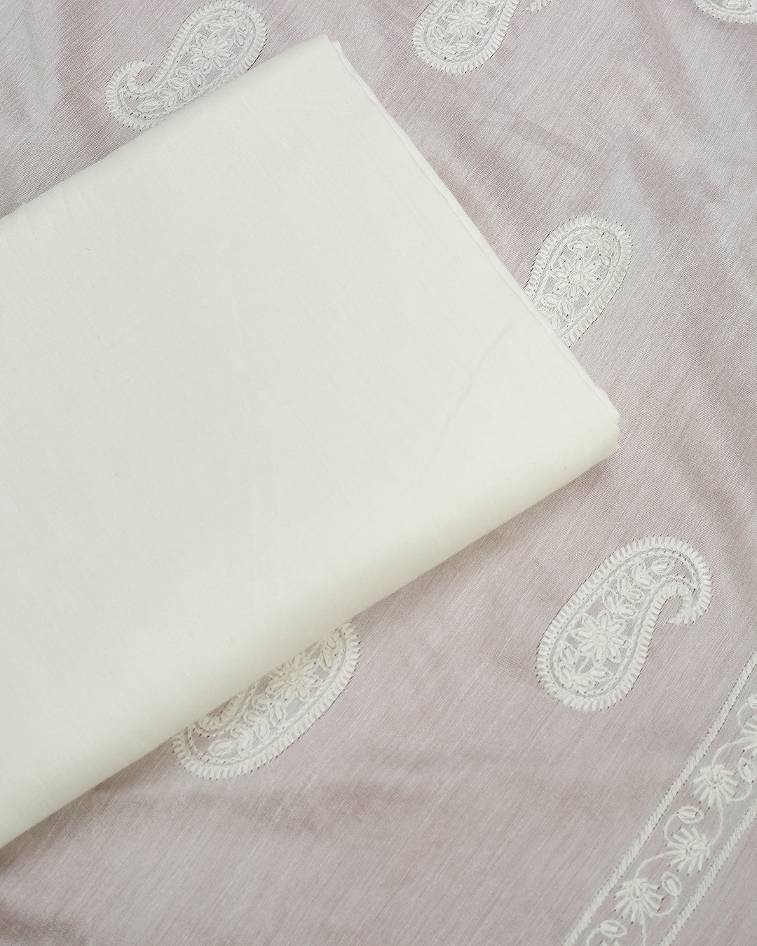 White Chikankari Chanderi Silk Unstitched Dress Material Suit