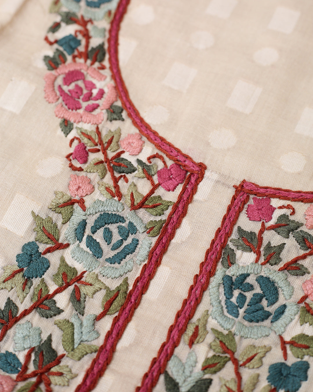 Vintage Beige Chanderi Cotton Unstitched Suit with Organza Dupatta