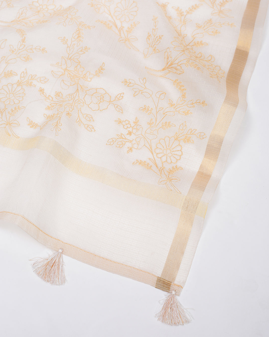 Cream Embroidered Kota Doria Unstitched Dress Material Suit