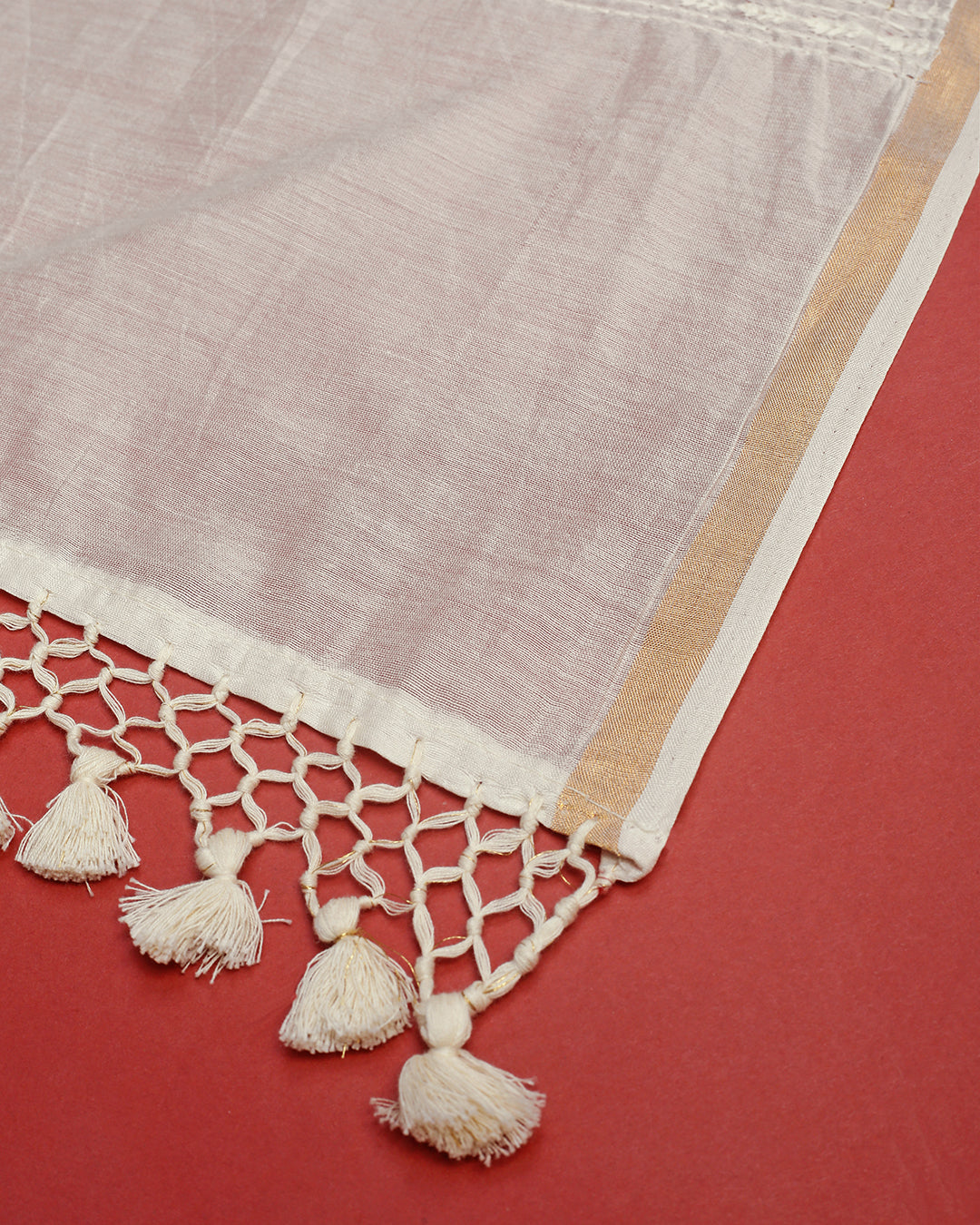 White Striped and Embroidered Chanderi Silk Unstitched Dress Material Suit