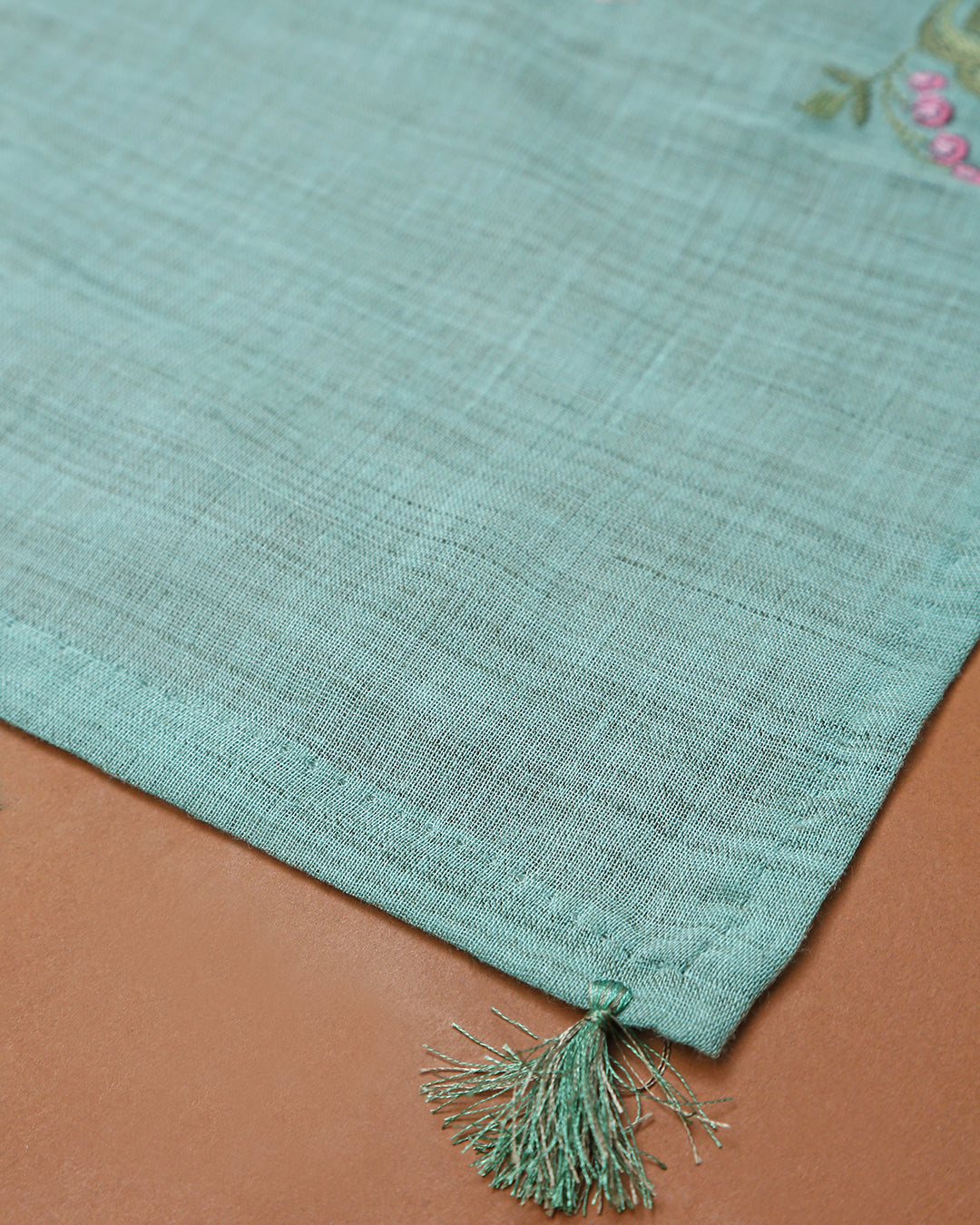 Sea Green Floral Embroidered Khiccha Cotton Unstitched Dress Material Suit