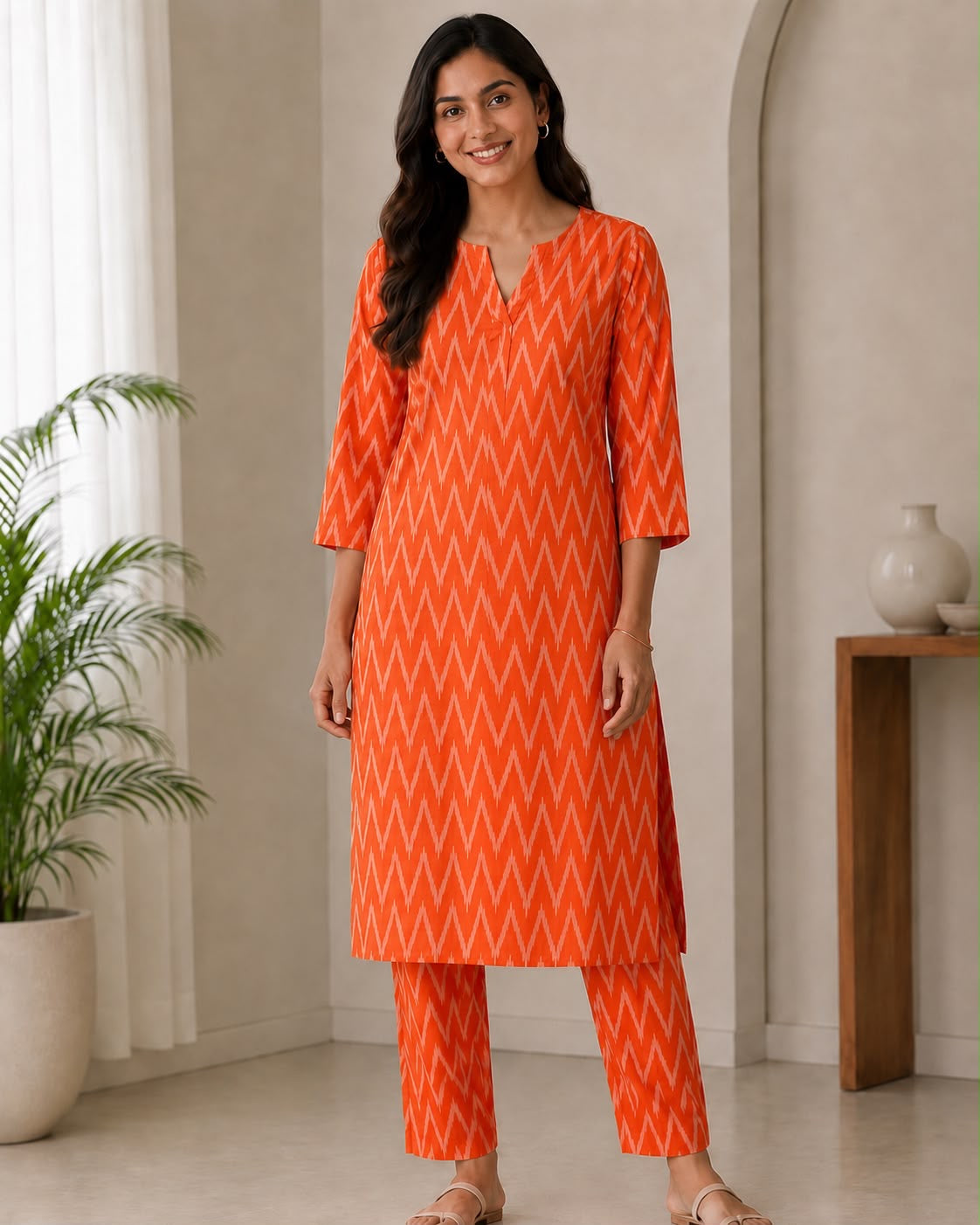 Handloom Ikkat kurta pant set