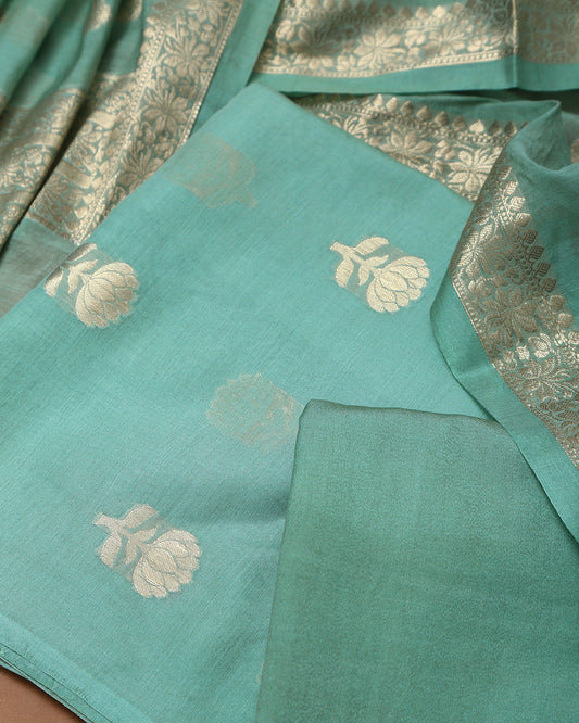 Seafoam Serenity Chanderi Silk Unstitched Dress Material Suit