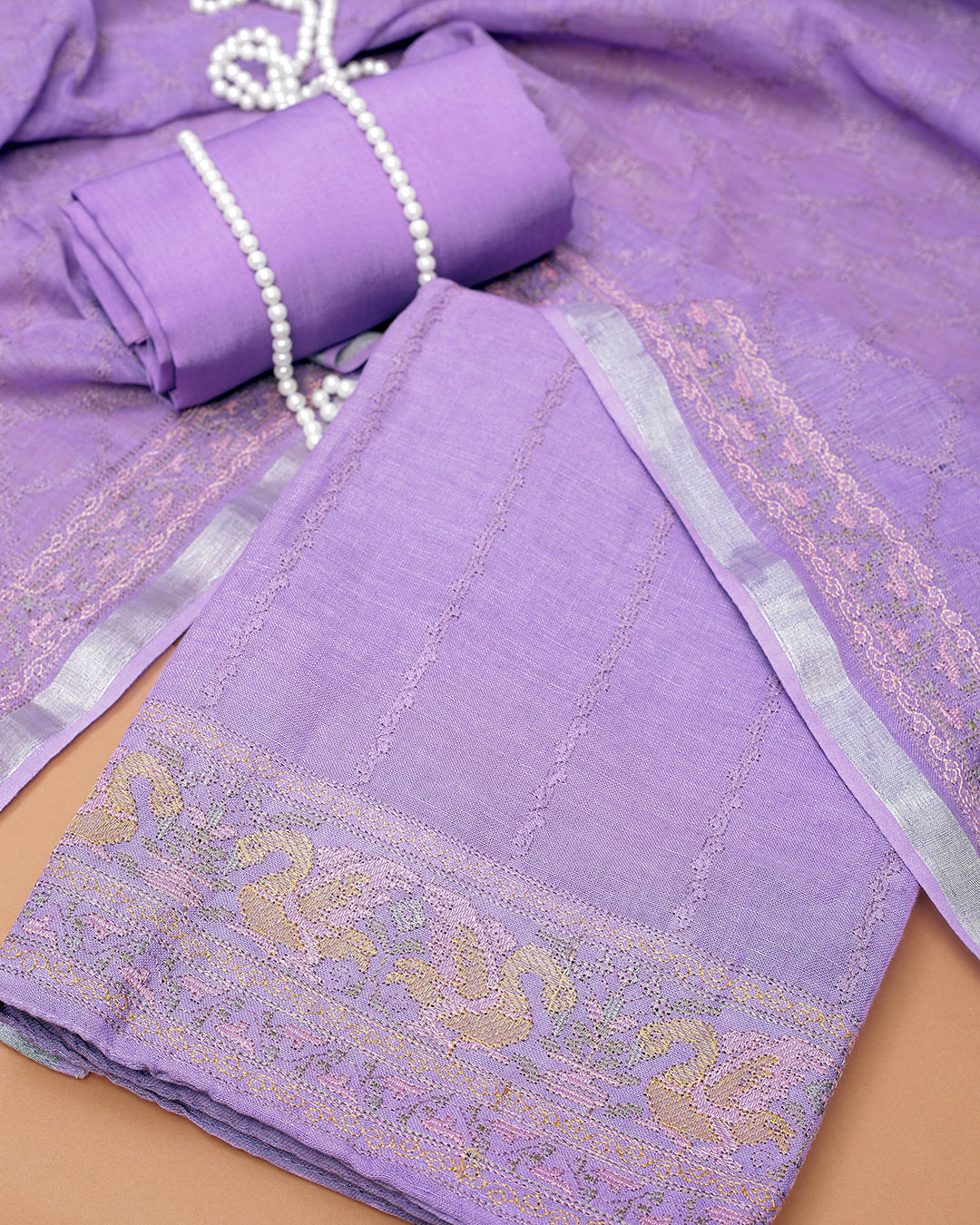 Lavender Fields Zari Linen Unstitched Dress Material Suit