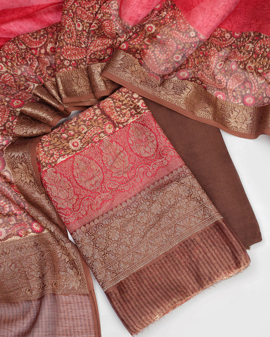 Crimson & Cocoa Maheshwari Silk Unstitched Dress Material Suit