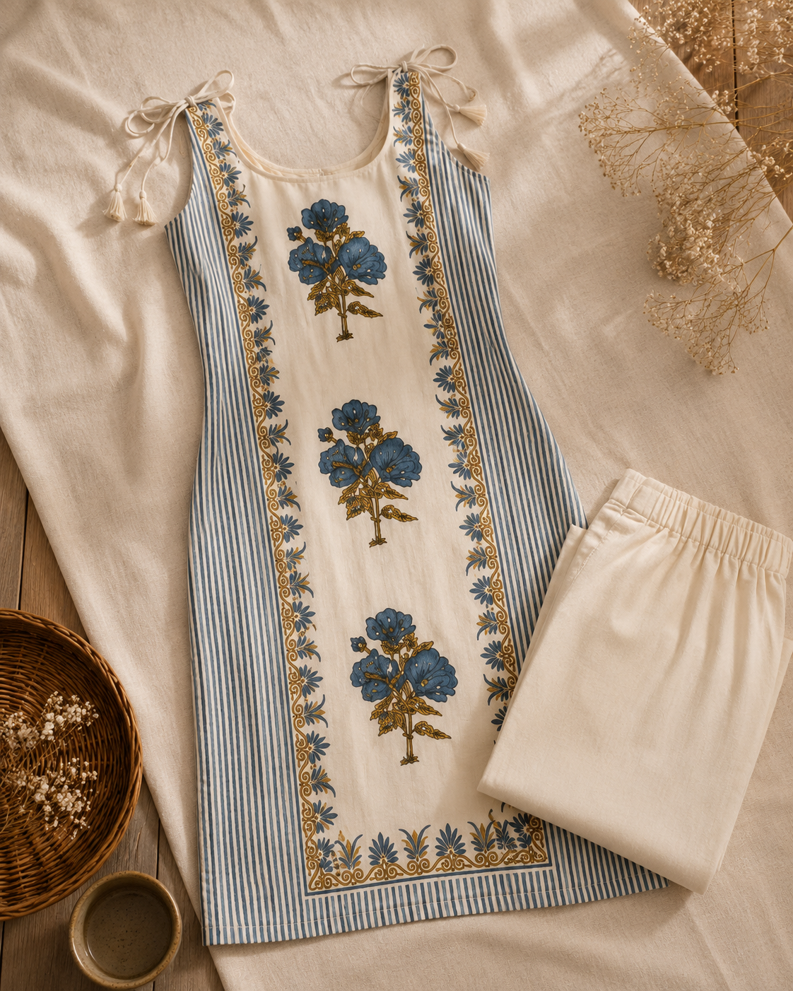Strappy handblock printed kurta set