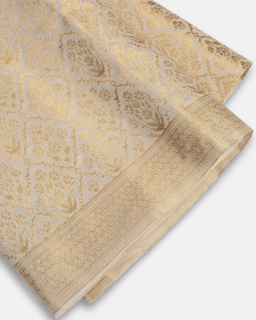 Ivory & Gold Banarasi Cotton Unstitched Dress Material Suit