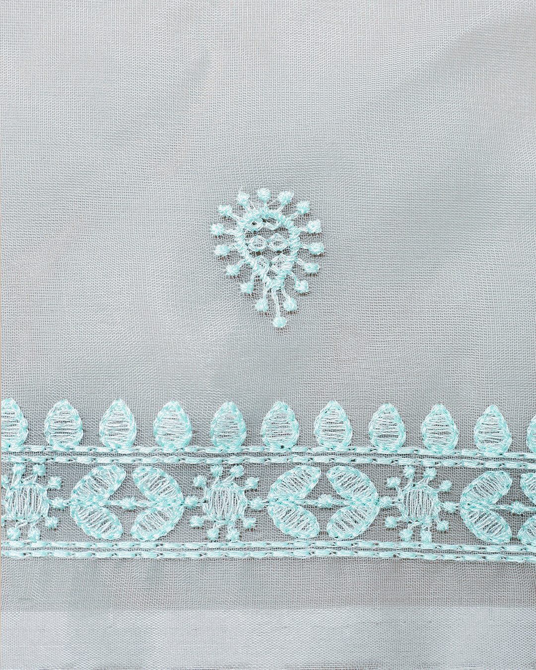 Aqua Mist Chanderi Cotton Unstitched Suit with Organza Dupatta