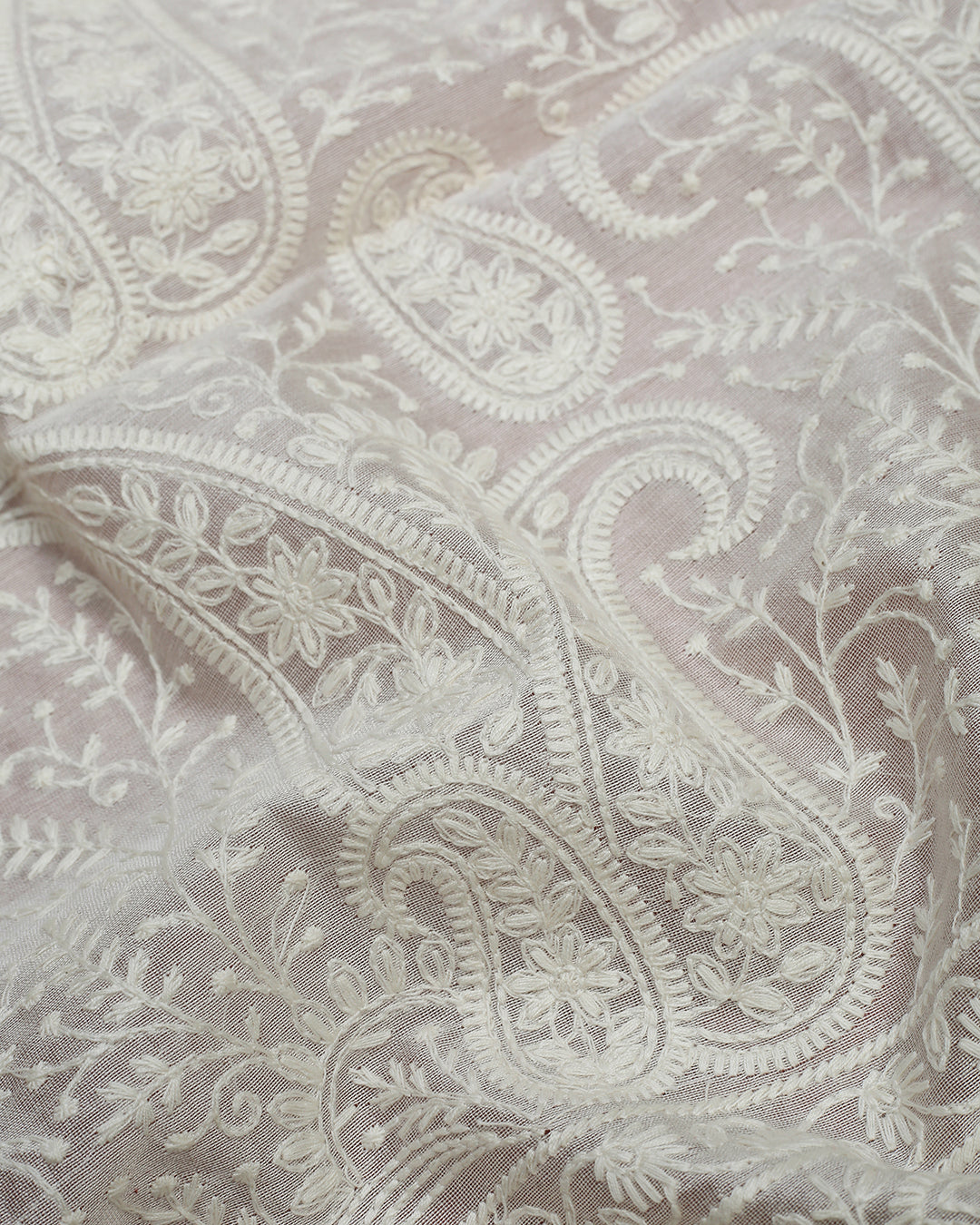 White Chikankari Chanderi Silk Unstitched Dress Material Suit