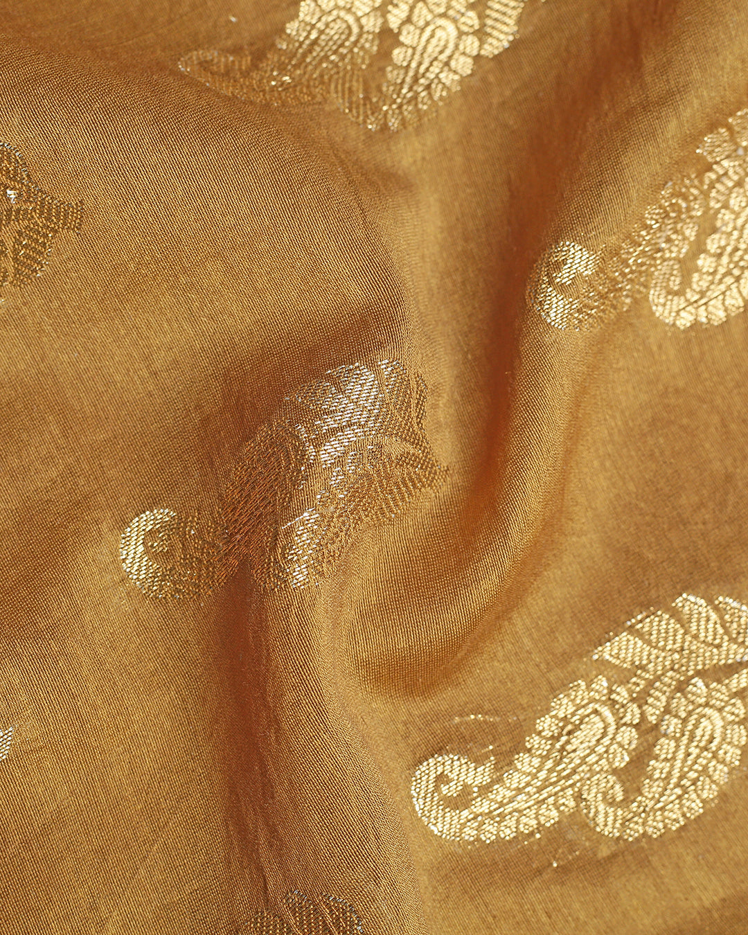 Gold Paisley Maheshwari Silk Unstitched Dress Material Suit