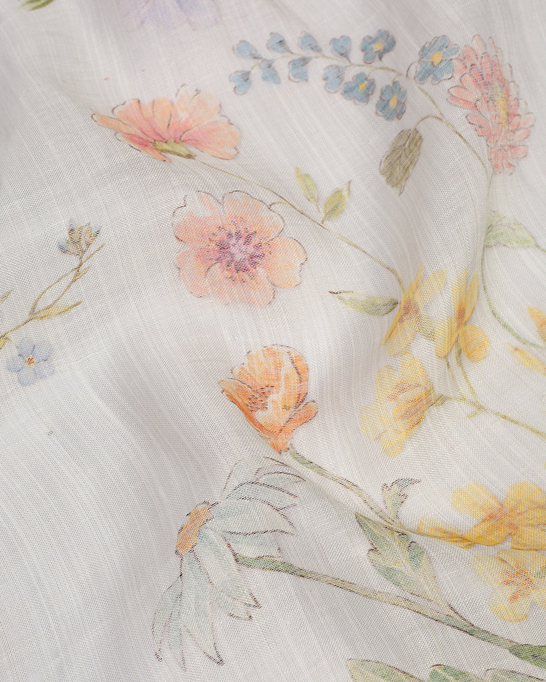 Ivory Floral Embroidered Linen Unstitched Dress Material Suit