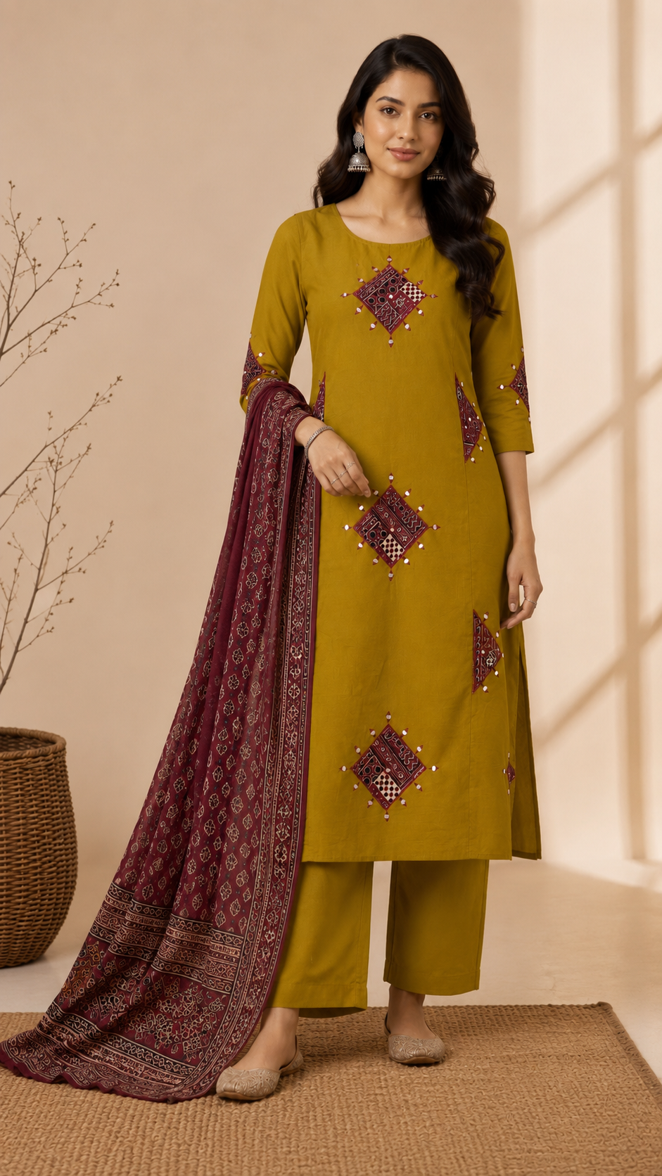 Mustard patch work suit