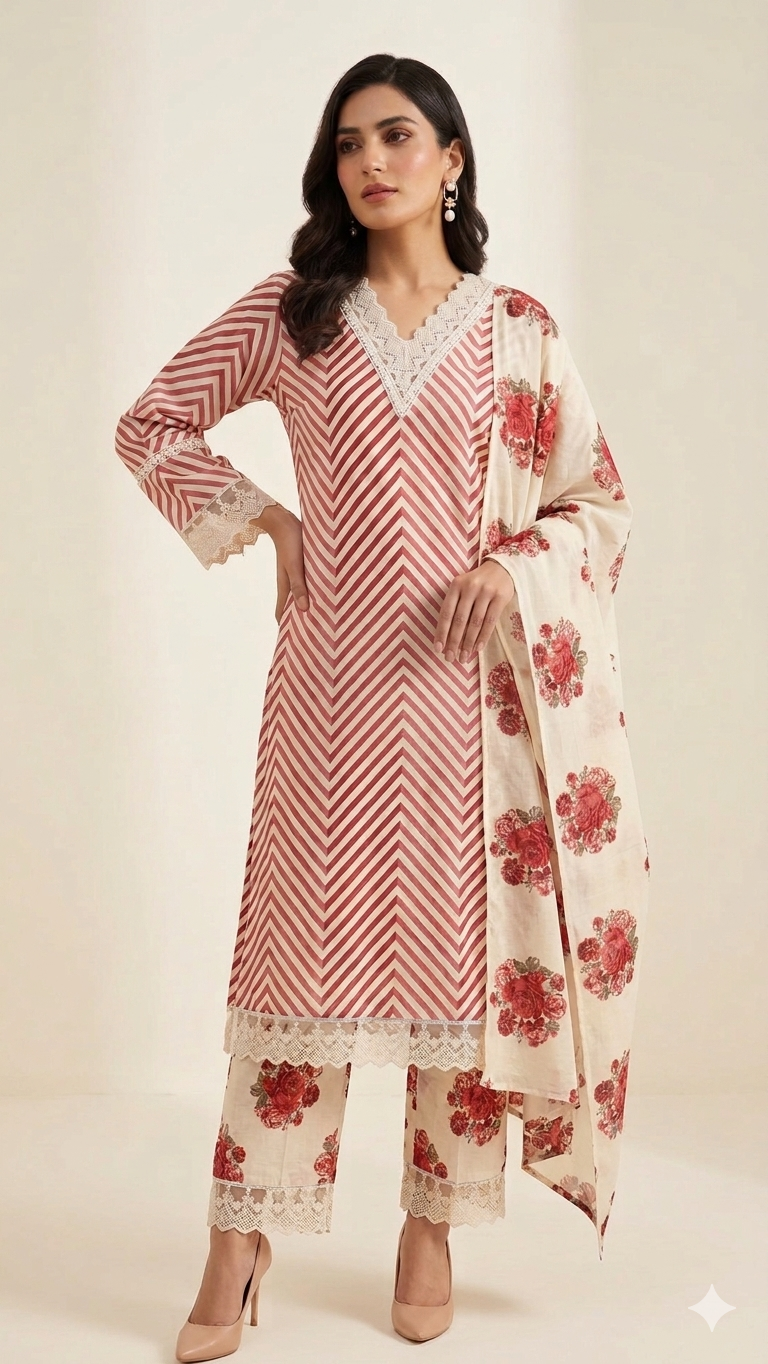 Floral leheriya suit set
