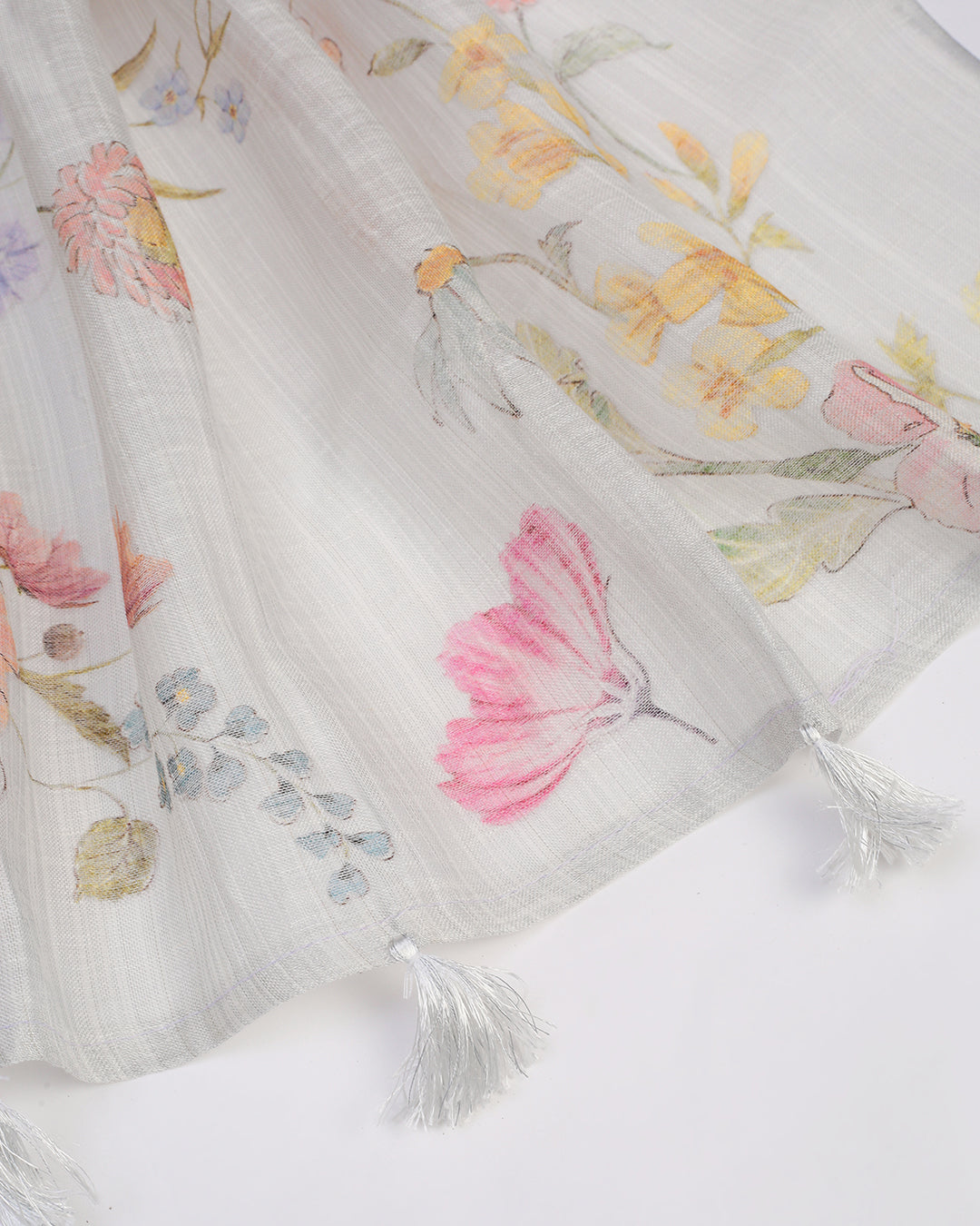 Ivory Floral Embroidered Linen Unstitched Dress Material Suit