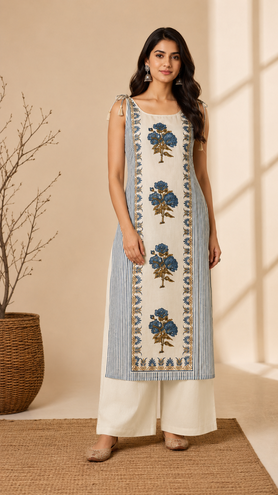 Strappy handblock printed kurta set