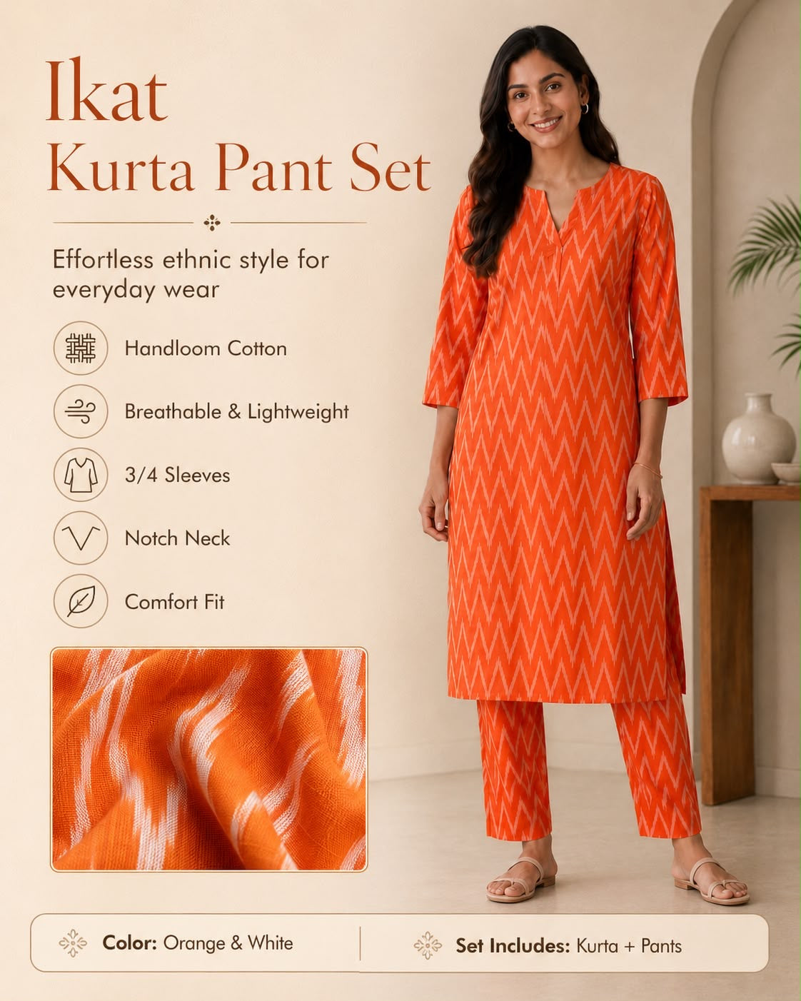 Handloom Ikkat kurta pant set