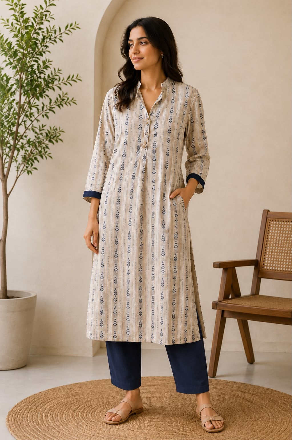 Mandarin collar kurta pant set