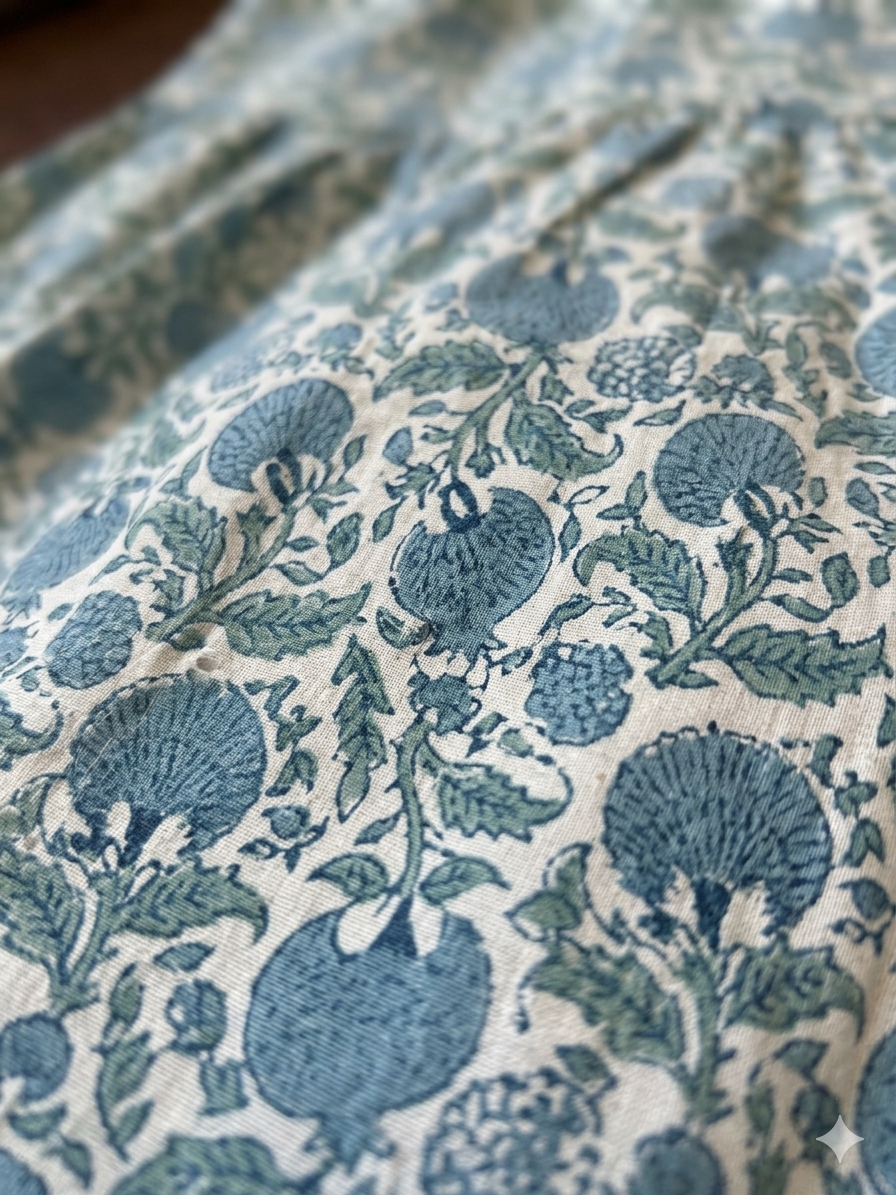 Handblock printed dress - White