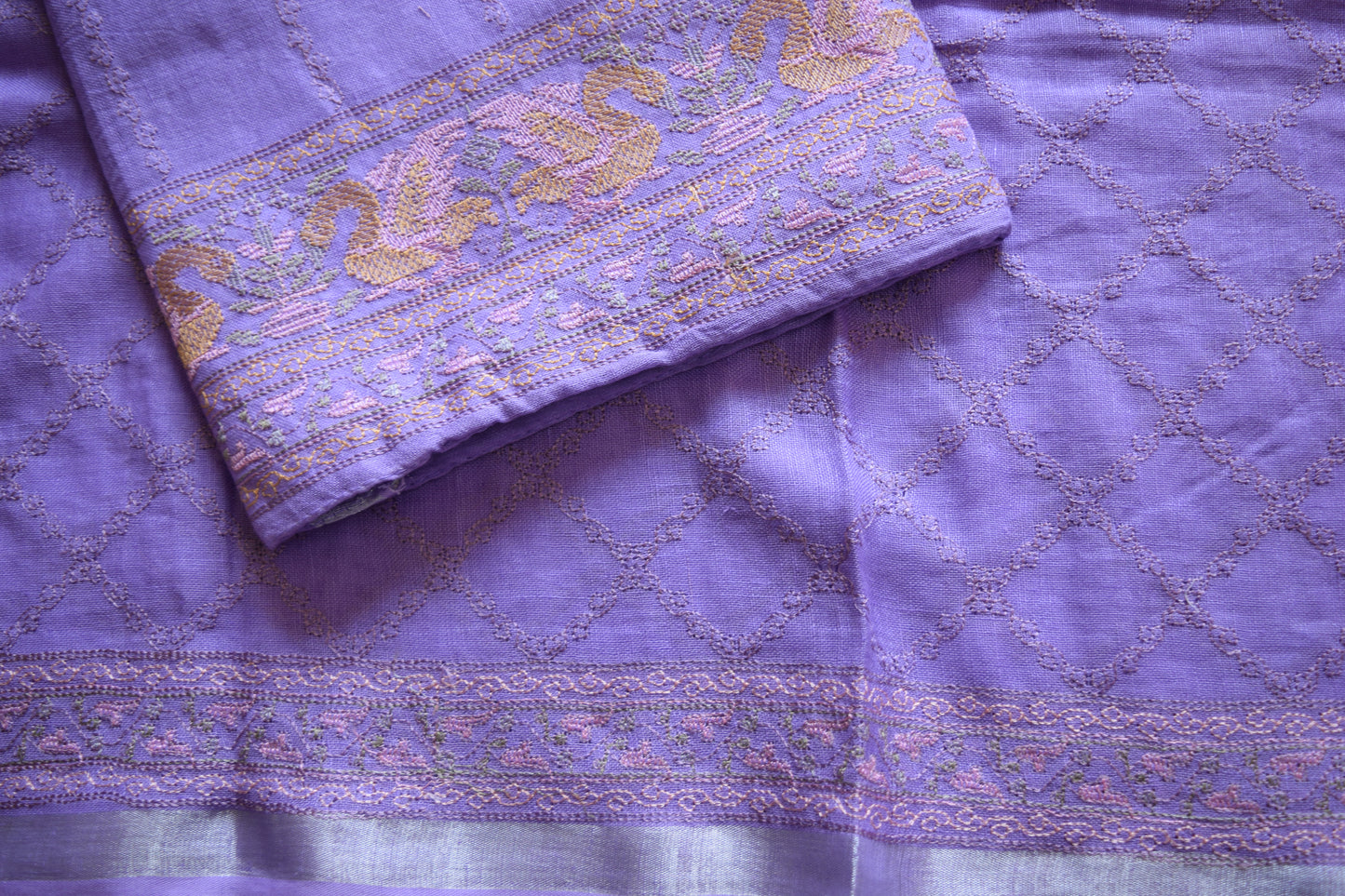 Lavender Fields Zari Linen Unstitched Dress Material Suit