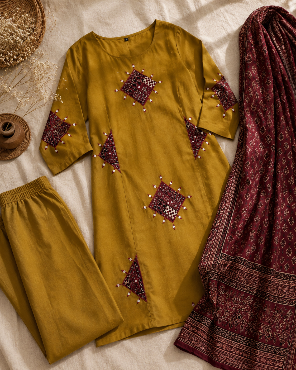 Mustard patch work suit