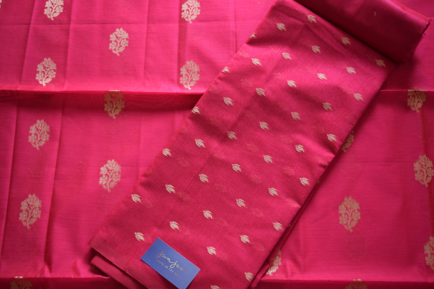 Rani Pink Banarasi Silk Unstitched Dress Material Suit