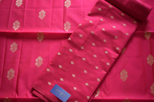 Rani Pink Banarasi Silk Unstitched Dress Material Suit