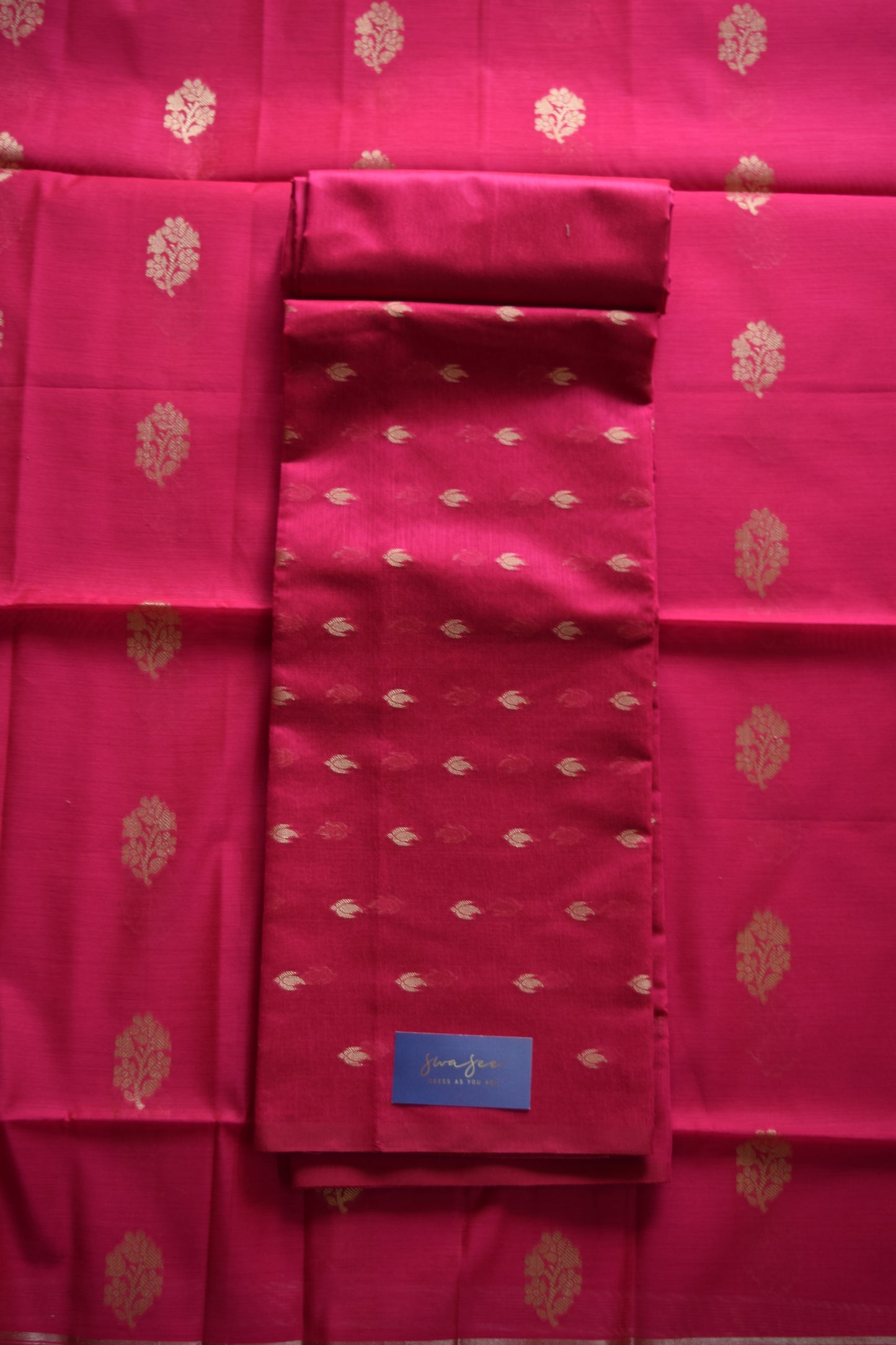 Rani Pink Banarasi Silk Unstitched Dress Material Suit